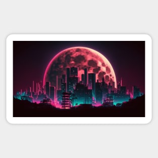 Moon In Synthwave Retrowave Aesthethic 80s City Sticker